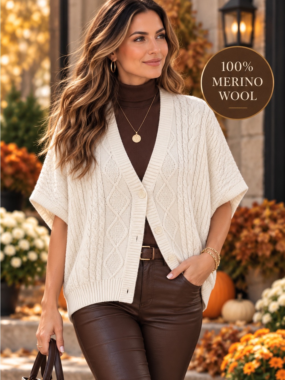 MAX STUDIO 100% Extrafine Merino Wool Cable Knit Cardigan Vest XL Ivory